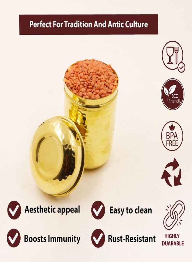Spillbox Brass Utensil Vertical Canisters|Food Grade Jars|Ubha Dabba|Storage Container for Kitchen, Pooja, Masala, Ghee, Dry Items|Spice Box -Brass Hammered Dabba (Small-1) - Image 4
